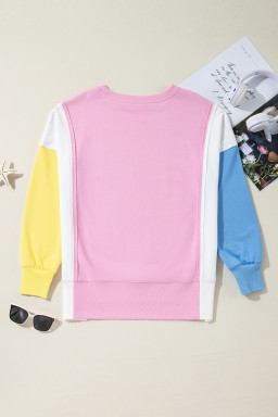 Bonbon Color Block Patchwork Baseball Sequins Patch Sweatshirt