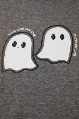 Dark Grey Cute Halloween Ghost Mineral Wash Oversized Hoodie