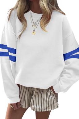 White Preppy Striped Sleeve Loose Sweatshirt
