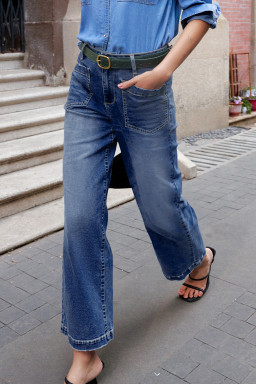 Bluing Minimalist Patch Pocket High Waist Shift Jeans
