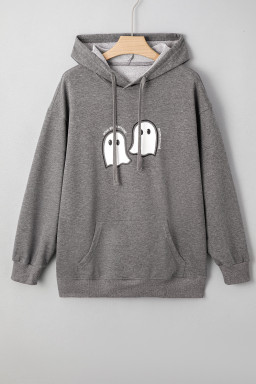 Dark Grey Cute Halloween Ghost Mineral Wash Oversized Hoodie