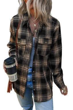 Multicolour Retro Plaid Double Flap Pocket Brushed Shacket