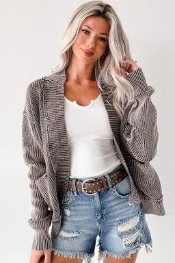 Dark Brown Mineral Wash Exposed Seam Patchwork Knit Cardigan