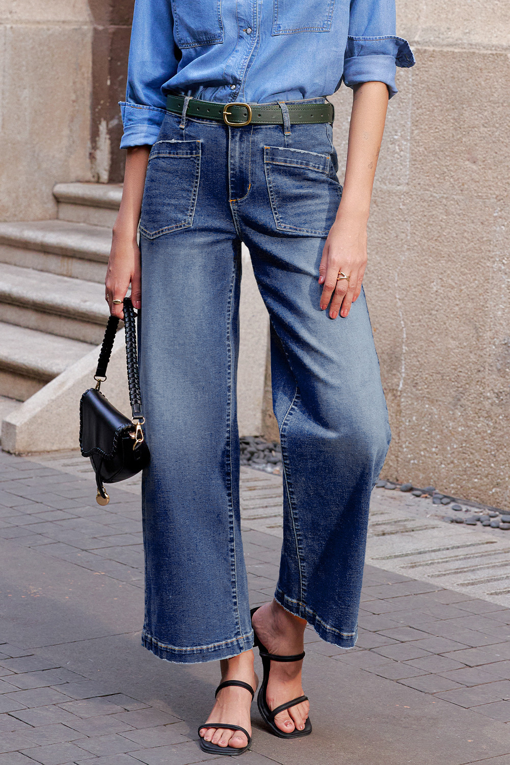Bluing Minimalist Patch Pocket High Waist Shift Jeans