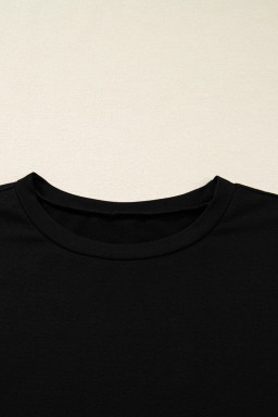 Black Bow Print Sleeve Patchwork Plus Size Blouse