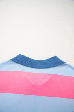 Blue Stripe Colorblock Patchwork Zip-up Plus Size Pullover