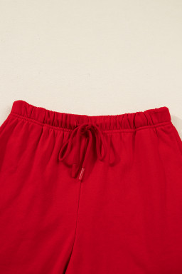 Racing Red Striped Collar Knot Sleeve Sweatshirt and Shorts Set