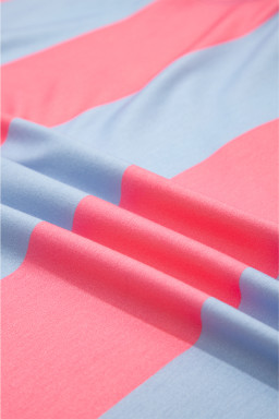 Blue Stripe Colorblock Patchwork Zip-up Plus Size Pullover