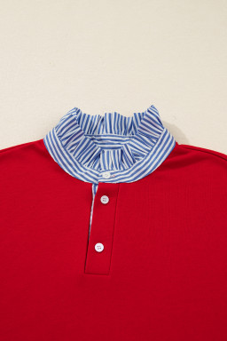 Racing Red Striped Collar Knot Sleeve Sweatshirt and Shorts Set