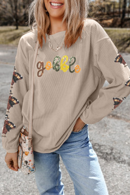 Smoke Gray gobble Turkey Sleeve Sequins Patch Corded Baggy Sweatshirt
