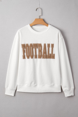 White FOOTBALL Letter Graphic Crew Neck Sweatshirt