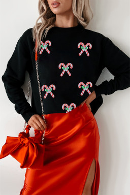 Black Candy Cane Patch Application Christmas Holiday Sweatshirt
