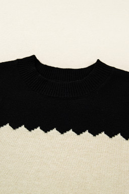 Black Colorblock Crew Neck Drop Shoulder Sweater