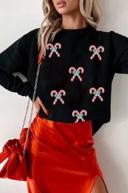 Black Candy Cane Patch Application Christmas Holiday Sweatshirt