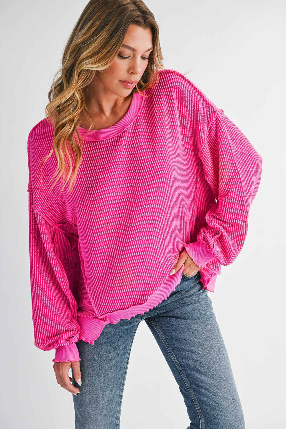 Strawberry Pink Long Sleeve Tops