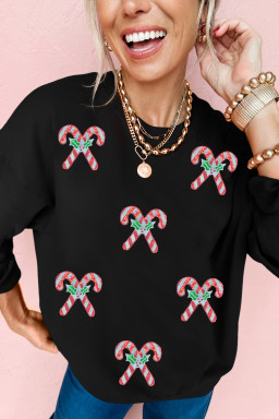 Black Candy Cane Patch Application Christmas Holiday Sweatshirt