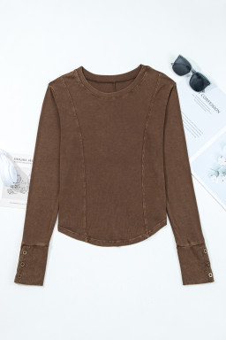 Coffee Exposed Seam Ribbed Long Sleeve Top