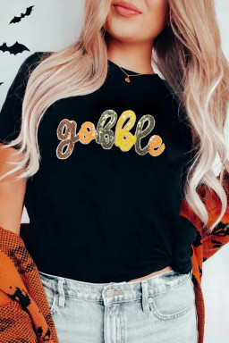Black gobble Letter Sequins Patch Thanksgiving T Shirt