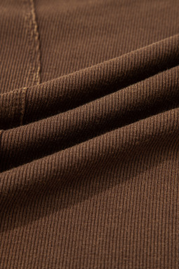Coffee Exposed Seam Ribbed Long Sleeve Top