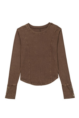 Coffee Exposed Seam Ribbed Long Sleeve Top