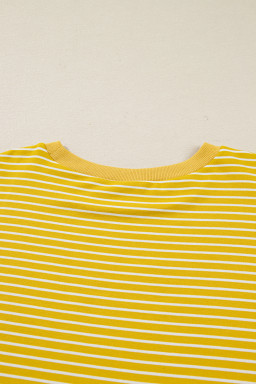 Yellow Striped Floral Patchwork Sleeve Plus Size Loose Top