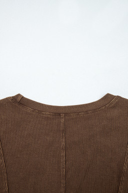 Coffee Exposed Seam Ribbed Long Sleeve Top
