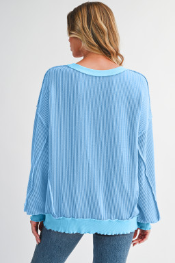 Myosotis Twisted Ribbed Seamed Patchwork Long Sleeve Top