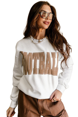 White FOOTBALL Letter Graphic Crew Neck Sweatshirt
