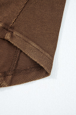 Coffee Exposed Seam Ribbed Long Sleeve Top