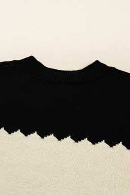 Black Colorblock Crew Neck Drop Shoulder Sweater