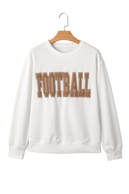 White FOOTBALL Letter Graphic Crew Neck Sweatshirt