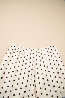 White Polka Dot Print Pullover Drawstring Jogger Pants Pajama Set