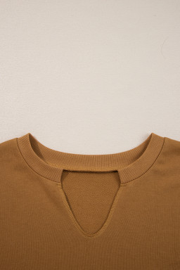 Multicolor Oversized Mixed Textured Split Neck High Low Patchwork Sweatshirt