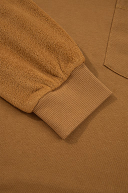 Multicolor Oversized Mixed Textured Split Neck High Low Patchwork Sweatshirt