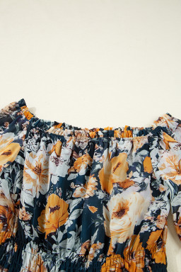 Blue Floral Off Shoulder Bell Sleeve Smocked Peplum Top