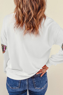 White Thanksgiving Turkey Sequins Patch Pullover Sweatshirt