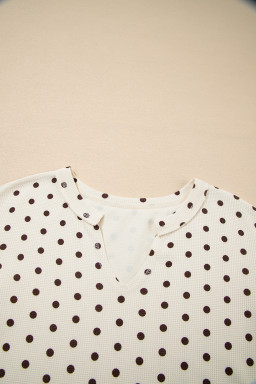 White Polka Dot Print Pullover Drawstring Jogger Pants Pajama Set