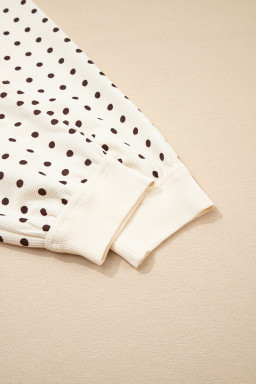 White Polka Dot Print Pullover Drawstring Jogger Pants Pajama Set