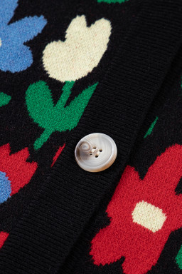 Black Vibrant Floral V Neck Knit Cardigan