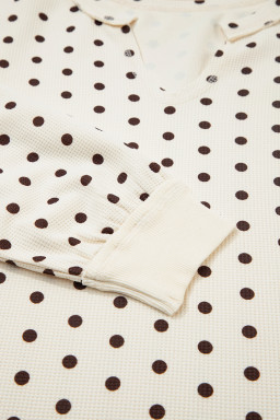 White Polka Dot Print Pullover Drawstring Jogger Pants Pajama Set