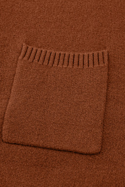 Chestnut Ribbed High Neck Front Pockets Center Seam Shift Sweater Dress