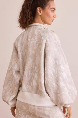 White Abstract Woodland Print Balloon Sleeve Pullover Drawstring Mini Skort Set