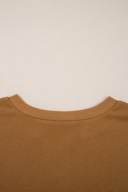 Multicolor Oversized Mixed Textured Split Neck High Low Patchwork Sweatshirt