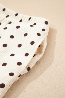 White Polka Dot Print Pullover Drawstring Jogger Pants Pajama Set