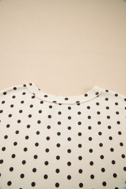 White Polka Dot Print Pullover Drawstring Jogger Pants Pajama Set