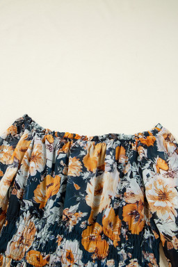 Blue Floral Off Shoulder Bell Sleeve Smocked Peplum Top