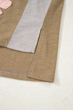 Green Flower Patched Exposed Seam 3/4 Sleeve top