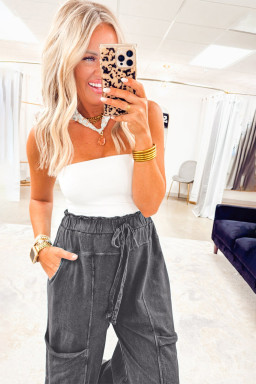 Medium Grey Mineral Wash Knot High Waist Raw Hem Pants