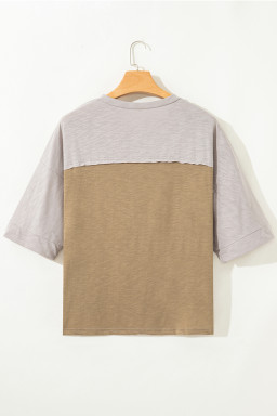 Green Flower Patched Exposed Seam 3/4 Sleeve top