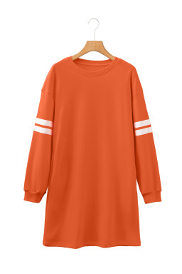 Orange Preppy Striped Sleeve Loose Mini Dress